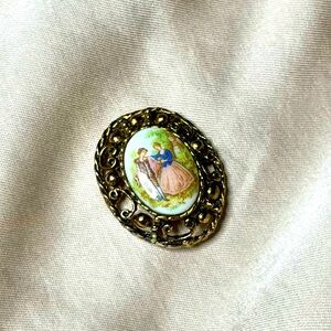 Vintage Painted Porcelain Brooch